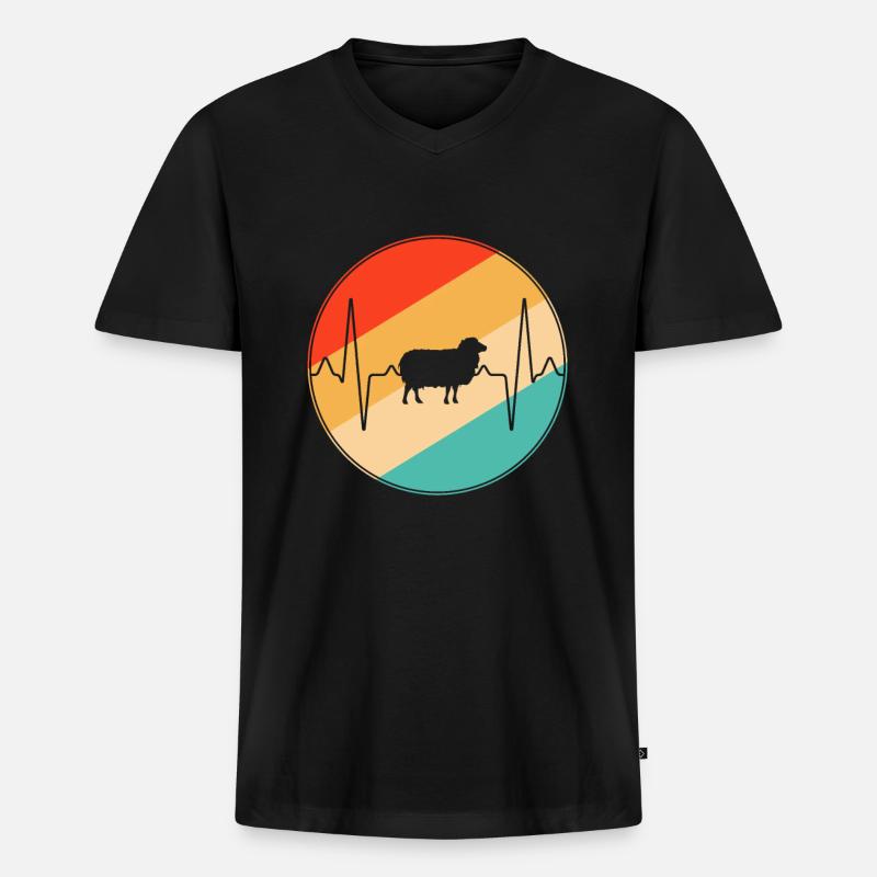 Schaf Retro Herzschlag - Männer Premium Bio T-Shirt mit V-Ausschnitt - Schwarz