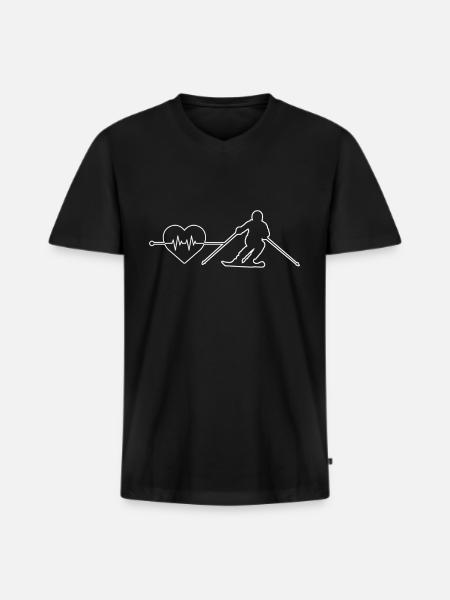 Rythme cardiaque de ski - T-shirt encolure en V Premium bio Homme - noir