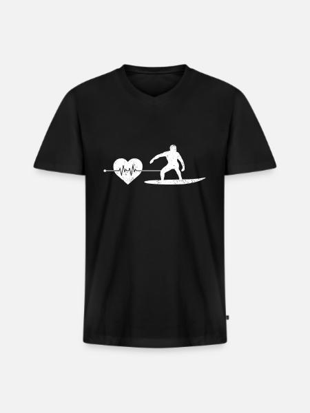 Surfen Herzschlag - Männer Premium Bio T-Shirt mit V-Ausschnitt - Schwarz