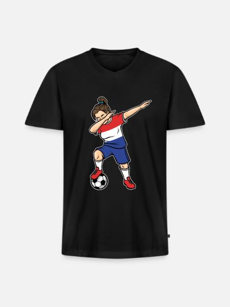 Dabbing Soccer Player Girls Netherlands Soccer - Men's Premium Organic T-shirt with V-neck - black