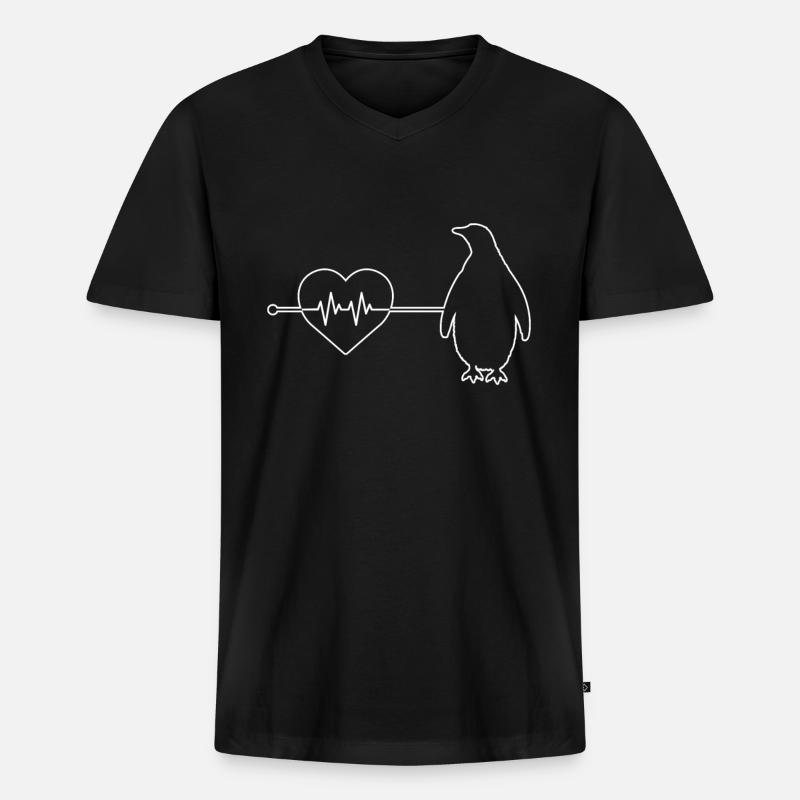 Pinguin Herzschlag - Männer Premium Bio T-Shirt mit V-Ausschnitt - Schwarz