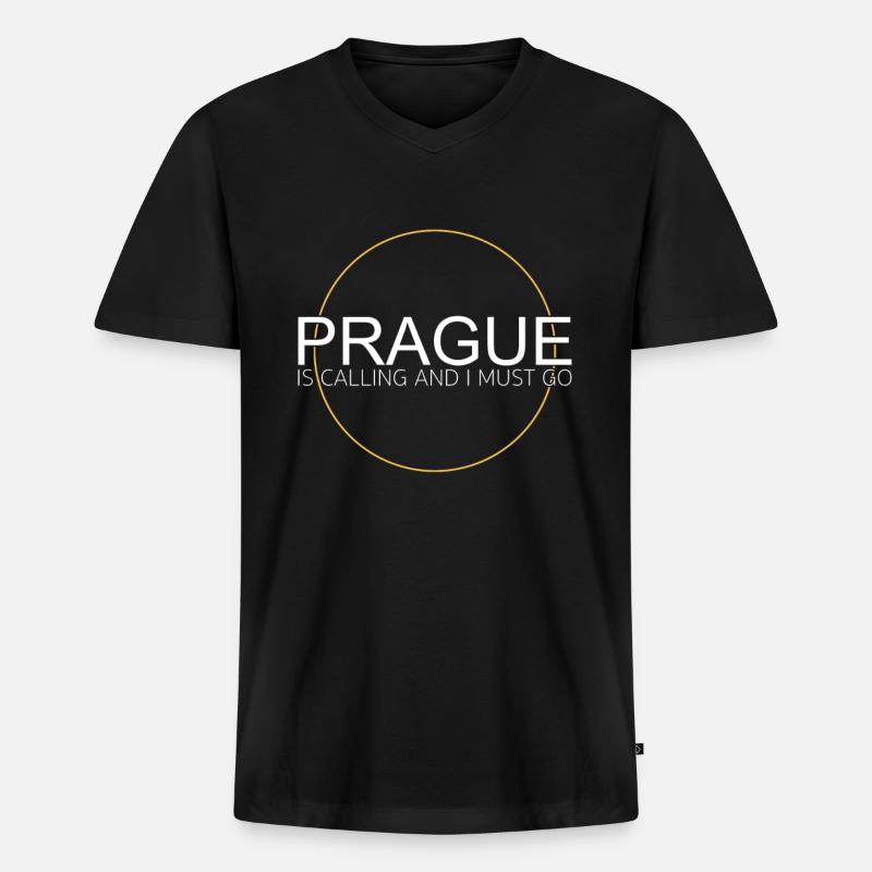 Prag - Männer Premium Bio T-Shirt mit V-Ausschnitt - Schwarz