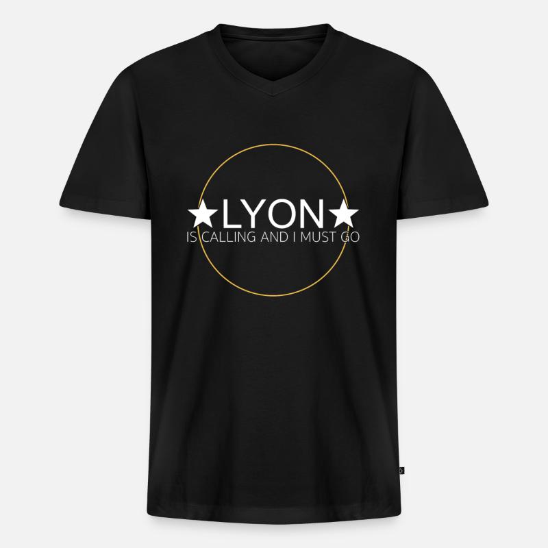 Lyon Spruch - Männer Premium Bio T-Shirt mit V-Ausschnitt - Schwarz