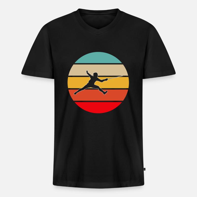 Fechten Retro - Männer Premium Bio T-Shirt mit V-Ausschnitt - Schwarz