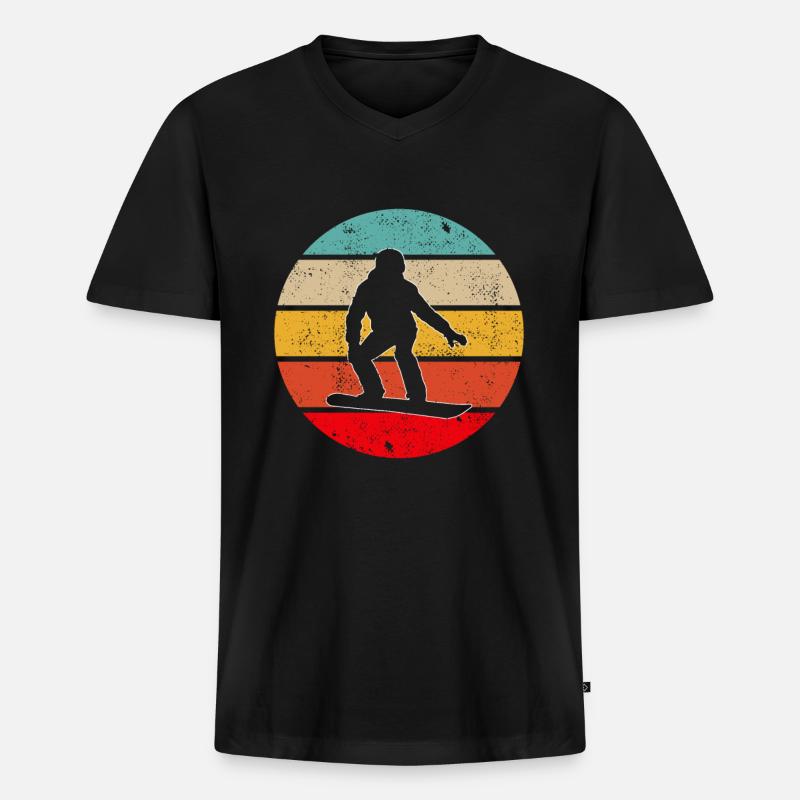Snowboarding Retro - Männer Premium Bio T-Shirt mit V-Ausschnitt - Schwarz