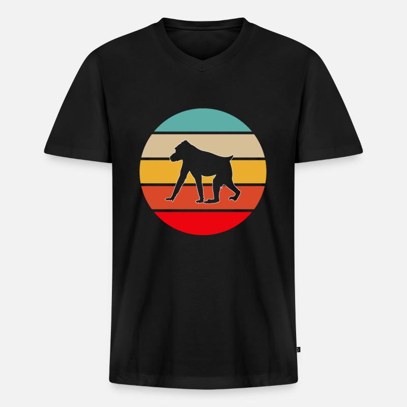 Affe Retro - Männer Premium Bio T-Shirt mit V-Ausschnitt - Schwarz