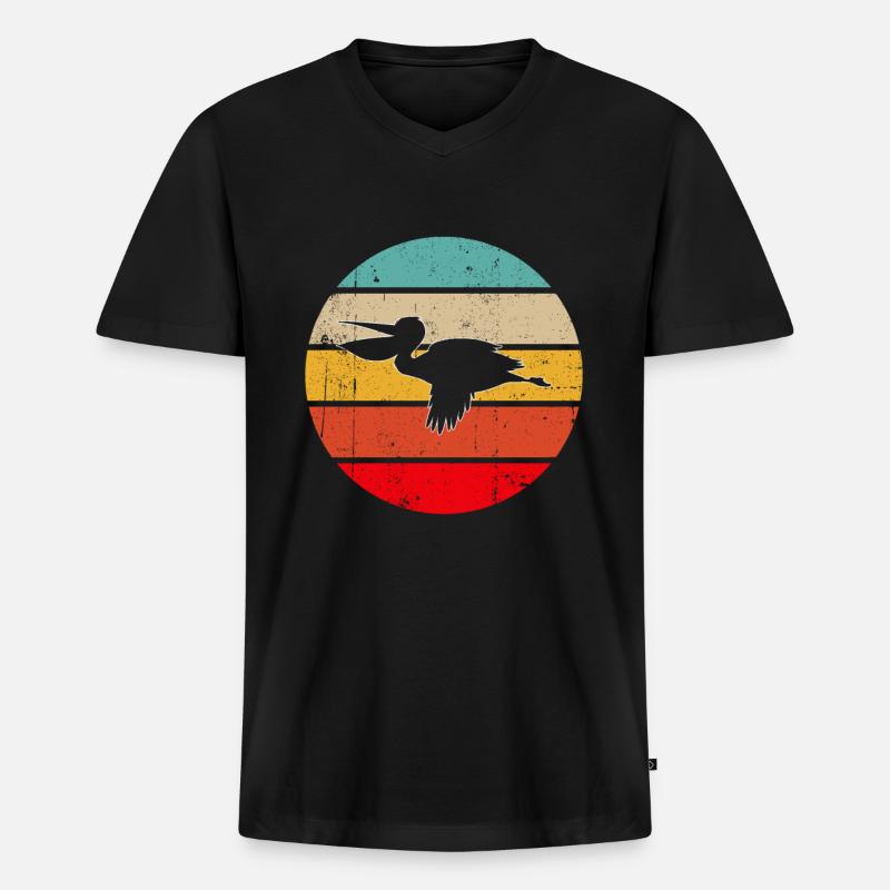 Pelikan Retro - Männer Premium Bio T-Shirt mit V-Ausschnitt - Schwarz