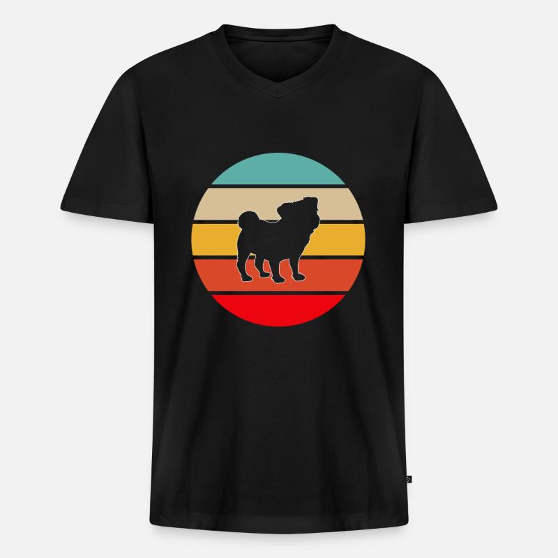 Mops Retro - Männer Premium Bio T-Shirt mit V-Ausschnitt - Schwarz