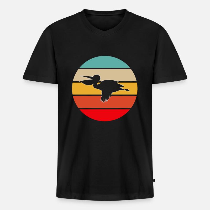 Pelikan Retro - Männer Premium Bio T-Shirt mit V-Ausschnitt - Schwarz