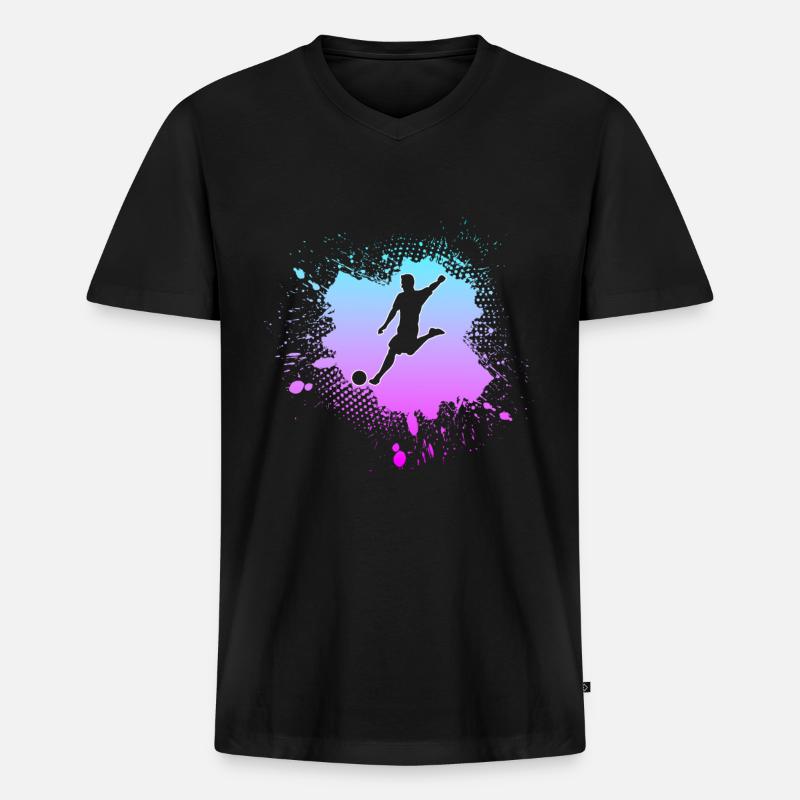 Fußball - Männer Premium Bio T-Shirt mit V-Ausschnitt - Schwarz