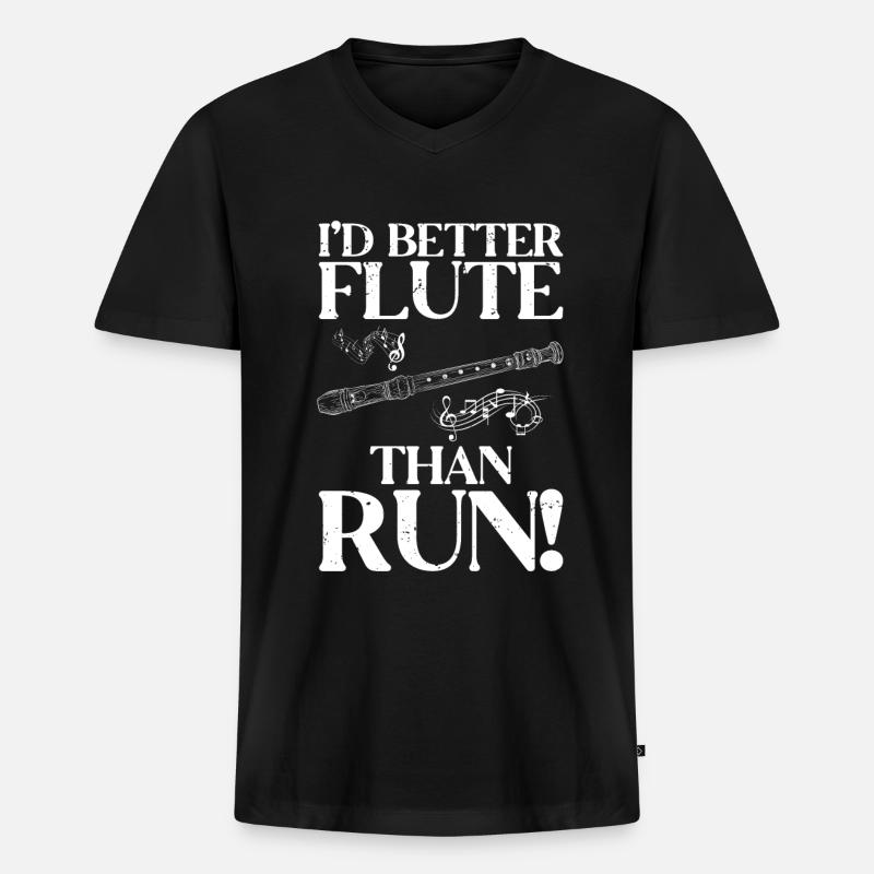Flöte - Männer Premium Bio T-Shirt mit V-Ausschnitt - Schwarz