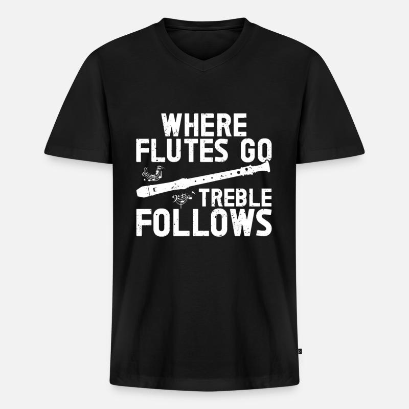 Flöte - Männer Premium Bio T-Shirt mit V-Ausschnitt - Schwarz