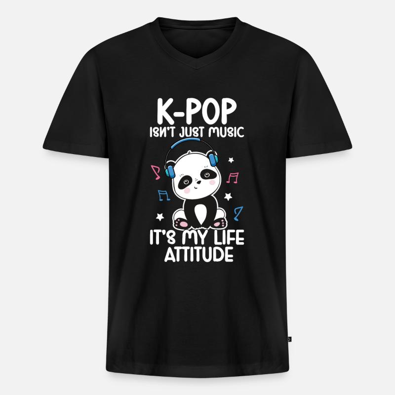 K-Pop Panda - Männer Premium Bio T-Shirt mit V-Ausschnitt - Schwarz