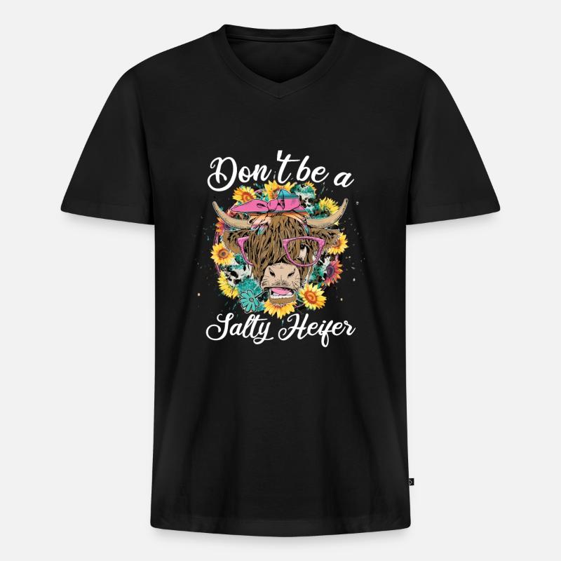 Hochlandkuh - Männer Premium Bio T-Shirt mit V-Ausschnitt - Schwarz