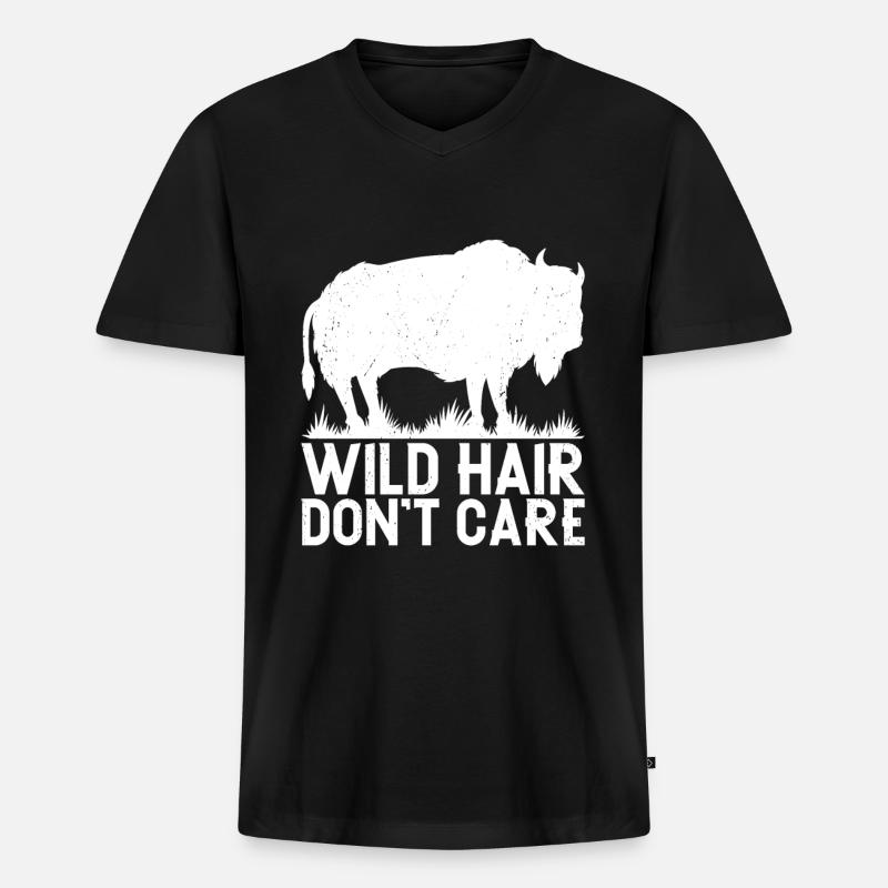 Bison - Männer Premium Bio T-Shirt mit V-Ausschnitt - Schwarz