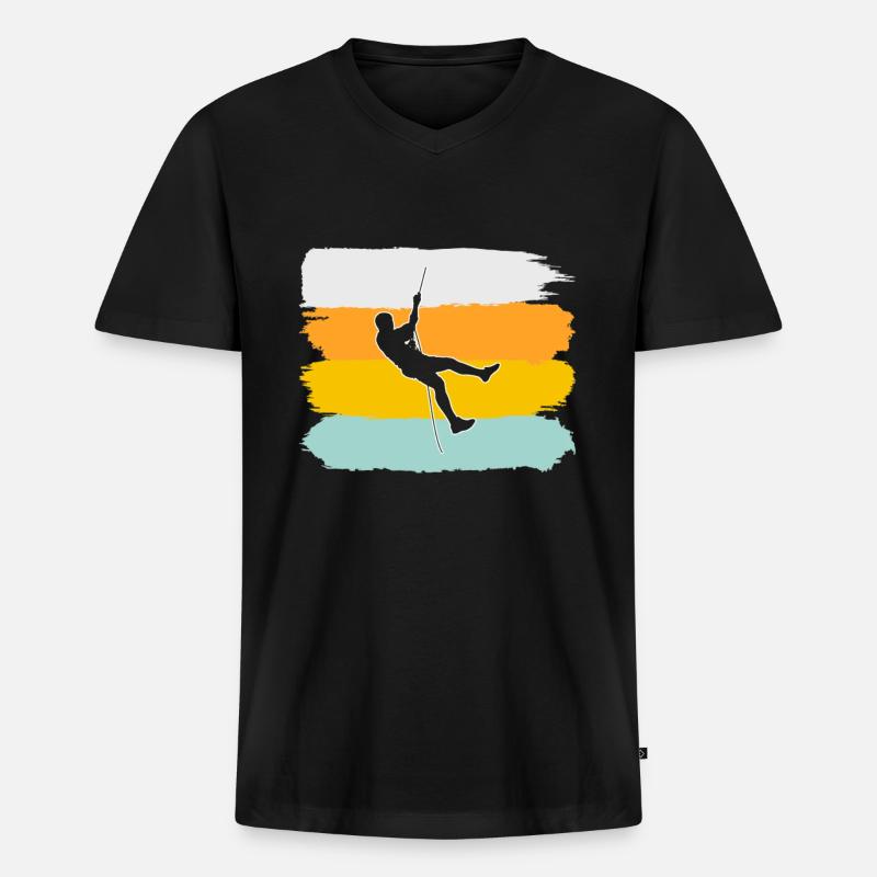 Klettern Retro - Männer Premium Bio T-Shirt mit V-Ausschnitt - Schwarz