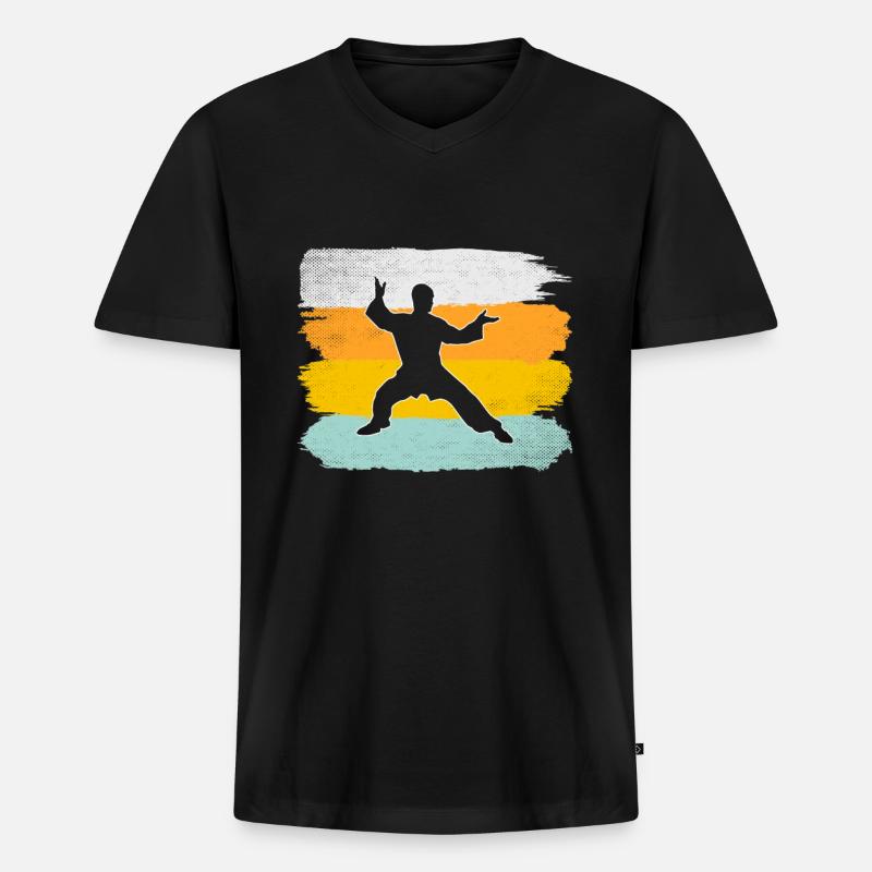 Kampfsport Retro - Männer Premium Bio T-Shirt mit V-Ausschnitt - Schwarz