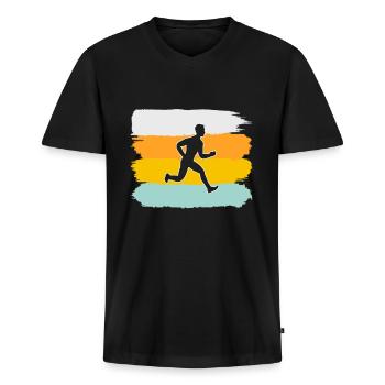 Joggen Retro - Männer Premium Bio T-Shirt mit V-Ausschnitt - Schwarz - Vorne - Nico (187cm)