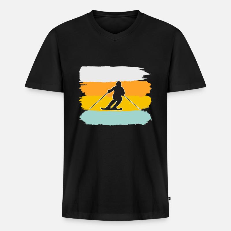 Ski Retro - Männer Premium Bio T-Shirt mit V-Ausschnitt - Schwarz