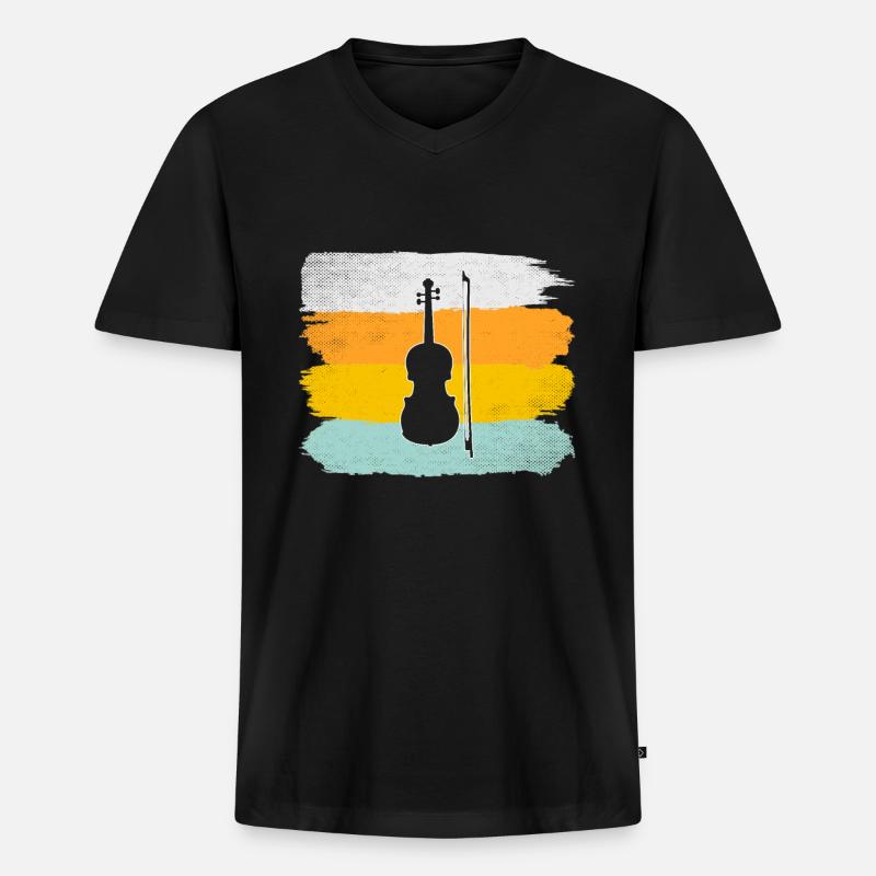 Geige Retro - Männer Premium Bio T-Shirt mit V-Ausschnitt - Schwarz
