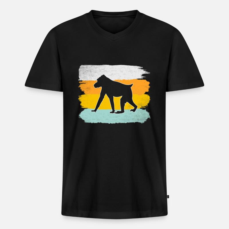 Affe Retro - Männer Premium Bio T-Shirt mit V-Ausschnitt - Schwarz