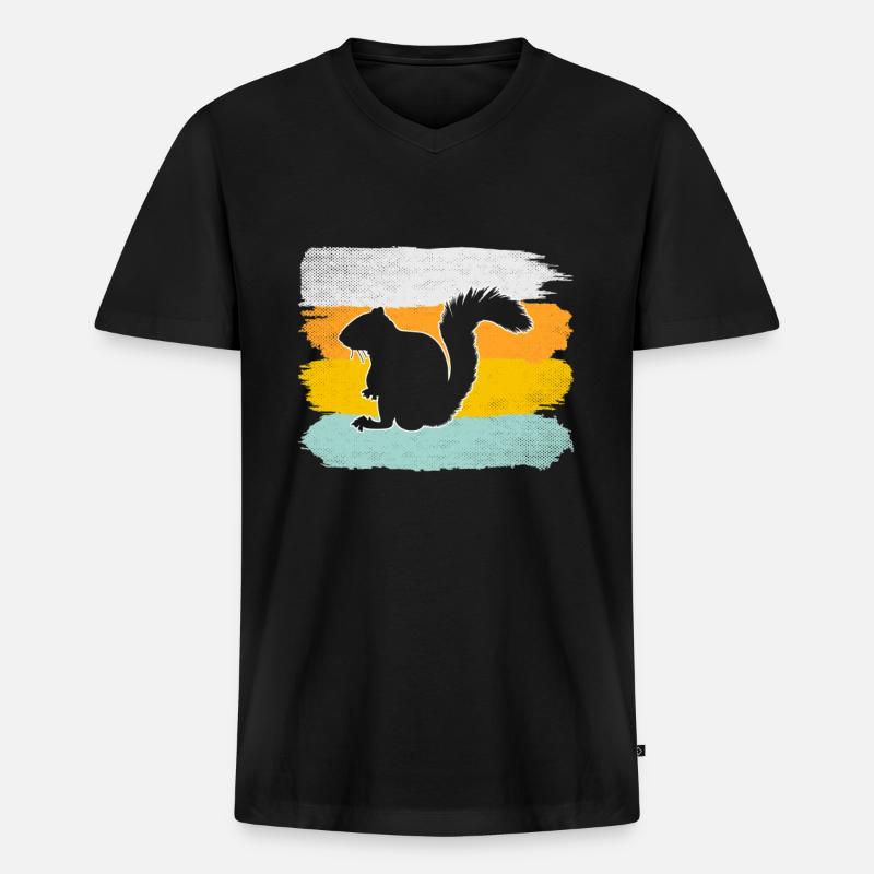 Eichhörnchen Retro - Männer Premium Bio T-Shirt mit V-Ausschnitt - Schwarz