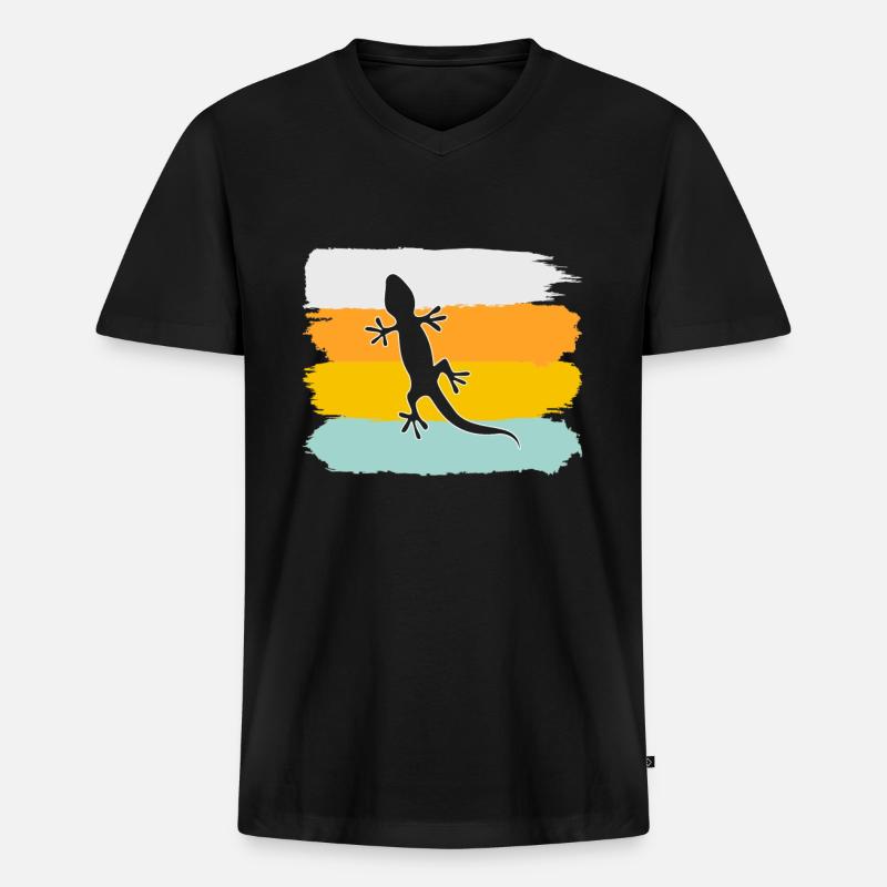 Eidechse Retro - Männer Premium Bio T-Shirt mit V-Ausschnitt - Schwarz
