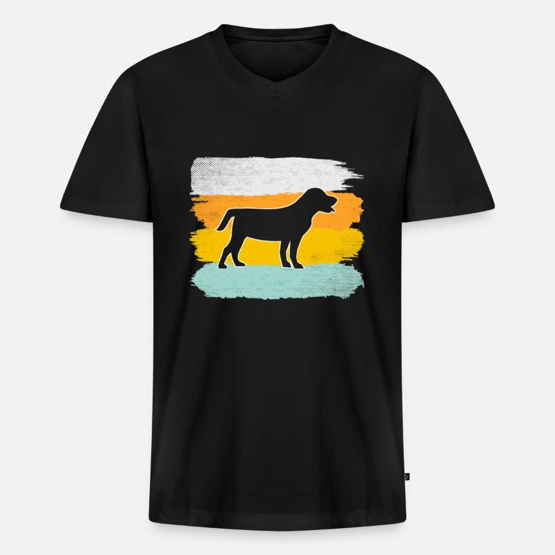 Hund Retro - Männer Premium Bio T-Shirt mit V-Ausschnitt - Schwarz