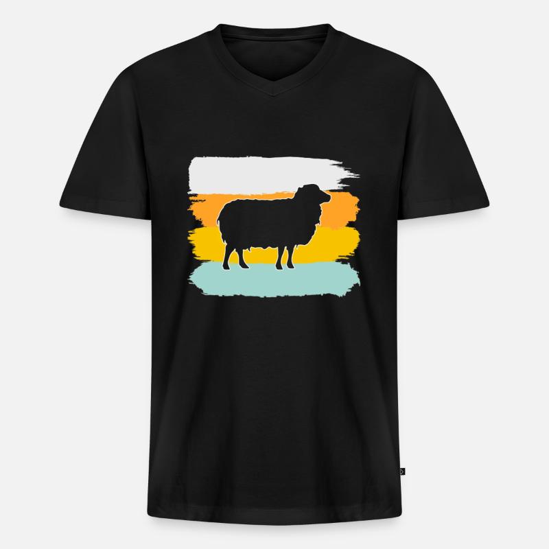 Schaf Retro - Männer Premium Bio T-Shirt mit V-Ausschnitt - Schwarz