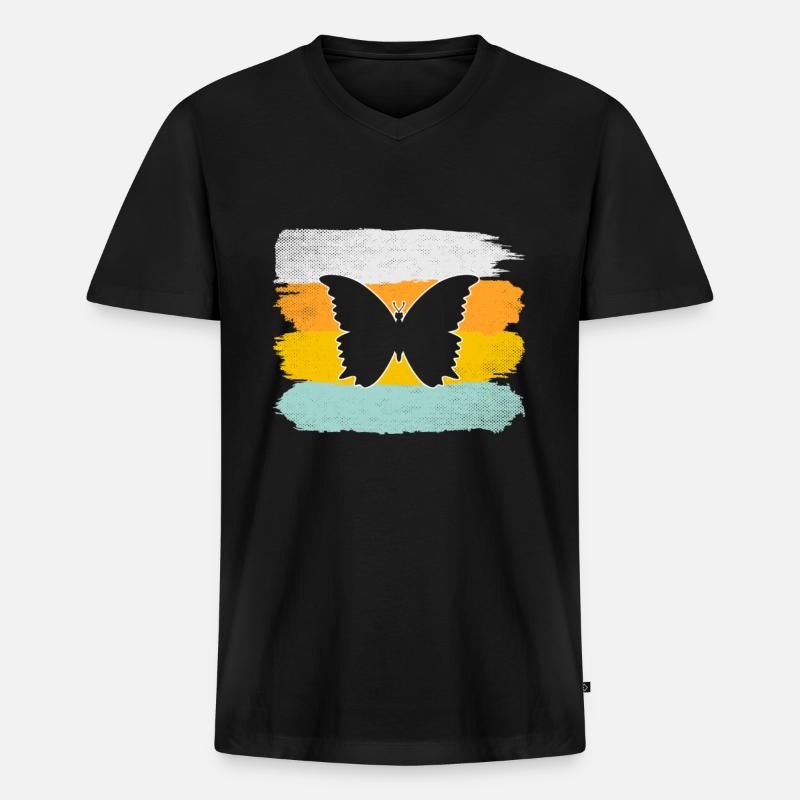 Schmetterling Retro - Männer Premium Bio T-Shirt mit V-Ausschnitt - Schwarz
