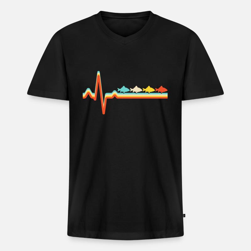 fisch retro herzschlag - Männer Premium Bio T-Shirt mit V-Ausschnitt - Schwarz