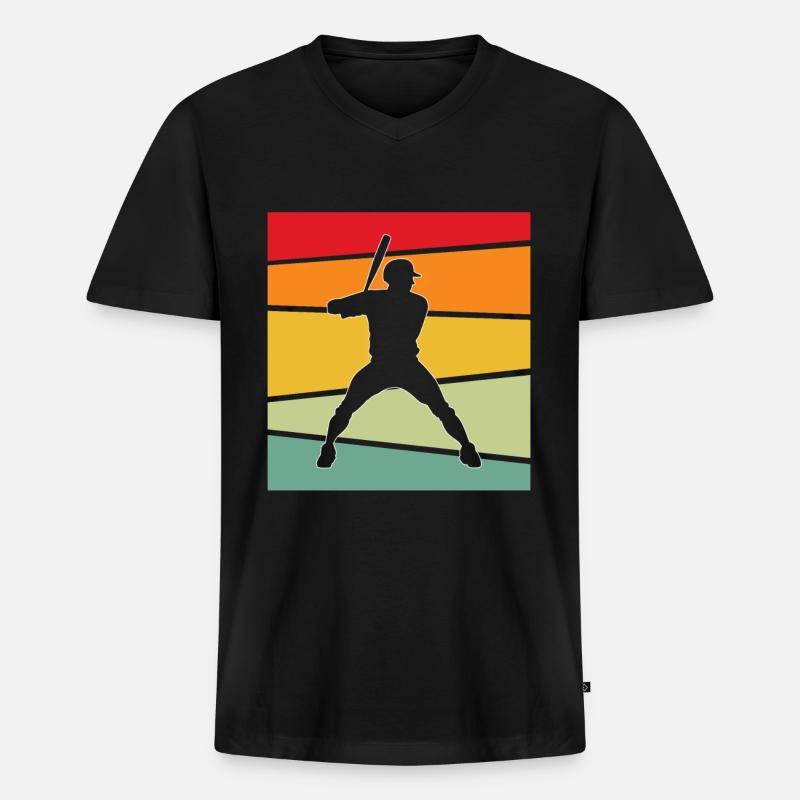 Baseball Retro - Männer Premium Bio T-Shirt mit V-Ausschnitt - Schwarz