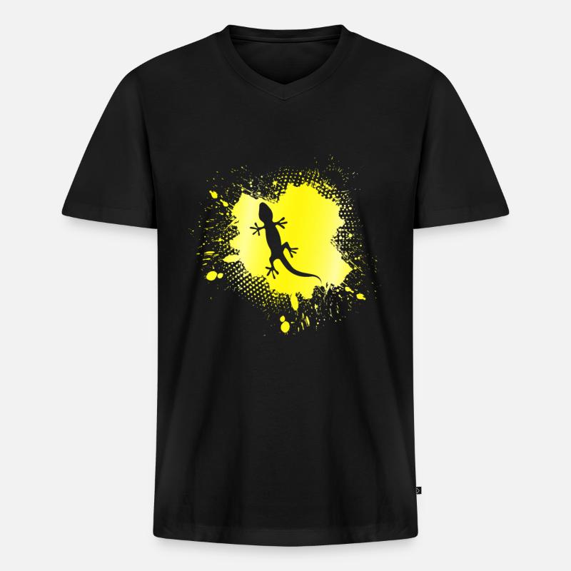 Eidechse - Männer Premium Bio T-Shirt mit V-Ausschnitt - Schwarz