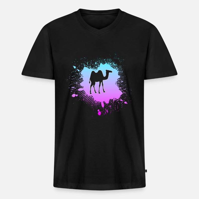 Kamel - Männer Premium Bio T-Shirt mit V-Ausschnitt - Schwarz