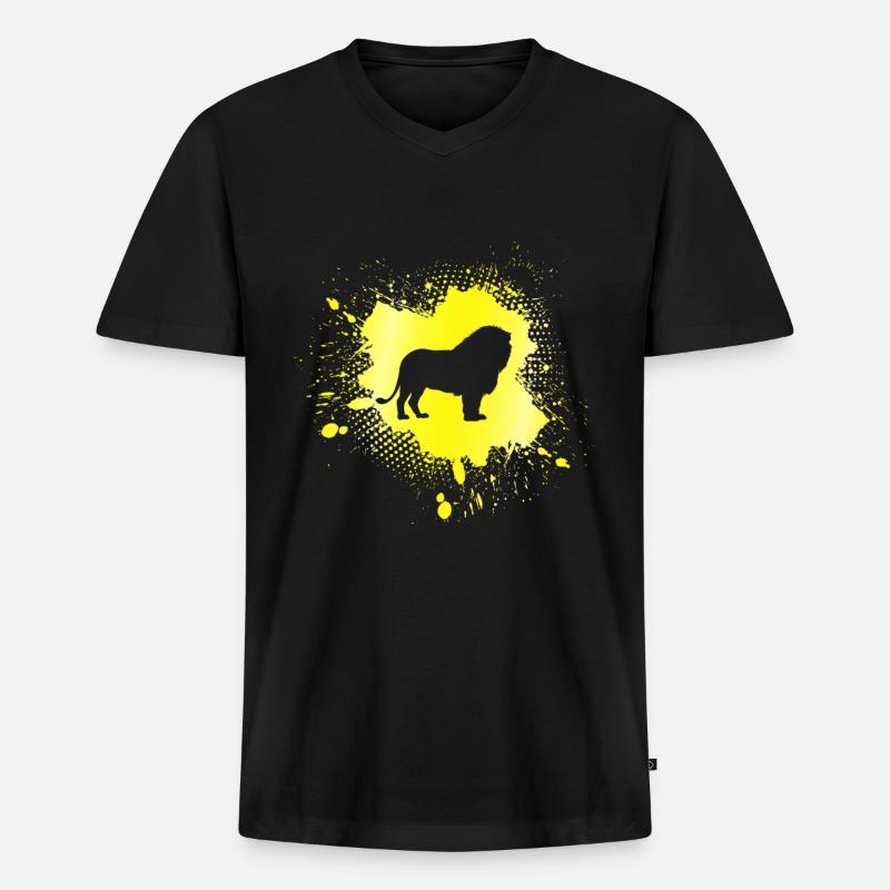 Löwe - Männer Premium Bio T-Shirt mit V-Ausschnitt - Schwarz