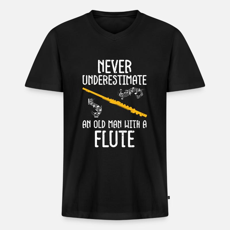 Flöte - Männer Premium Bio T-Shirt mit V-Ausschnitt - Schwarz