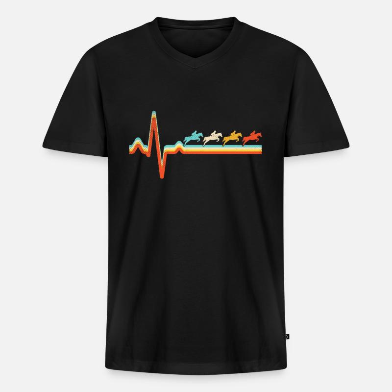 Pferd Retro Herzschlag - Männer Premium Bio T-Shirt mit V-Ausschnitt - Schwarz