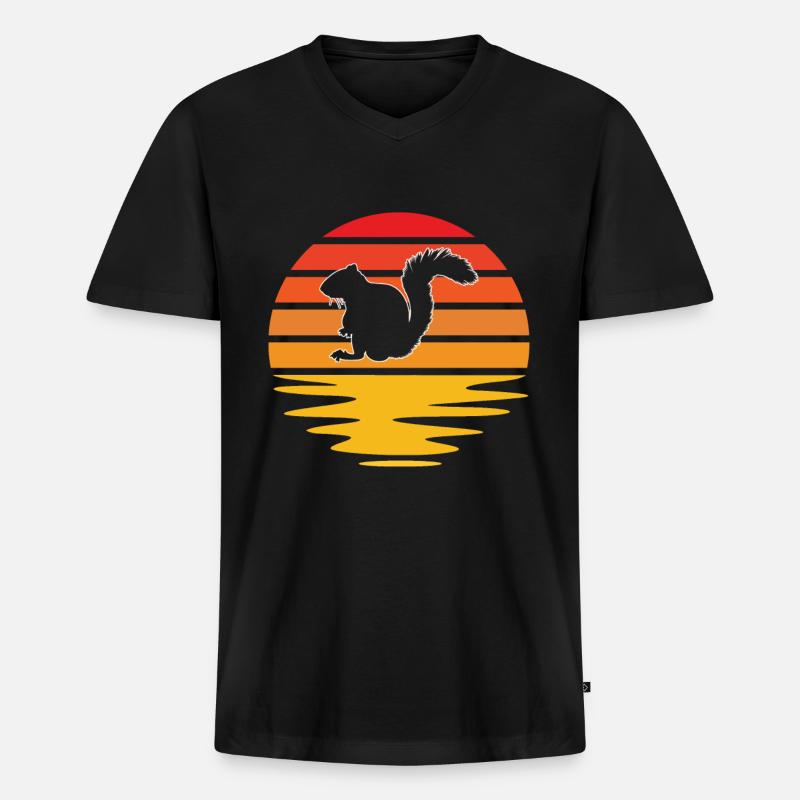 Eichhörnchen Retro - Männer Premium Bio T-Shirt mit V-Ausschnitt - Schwarz
