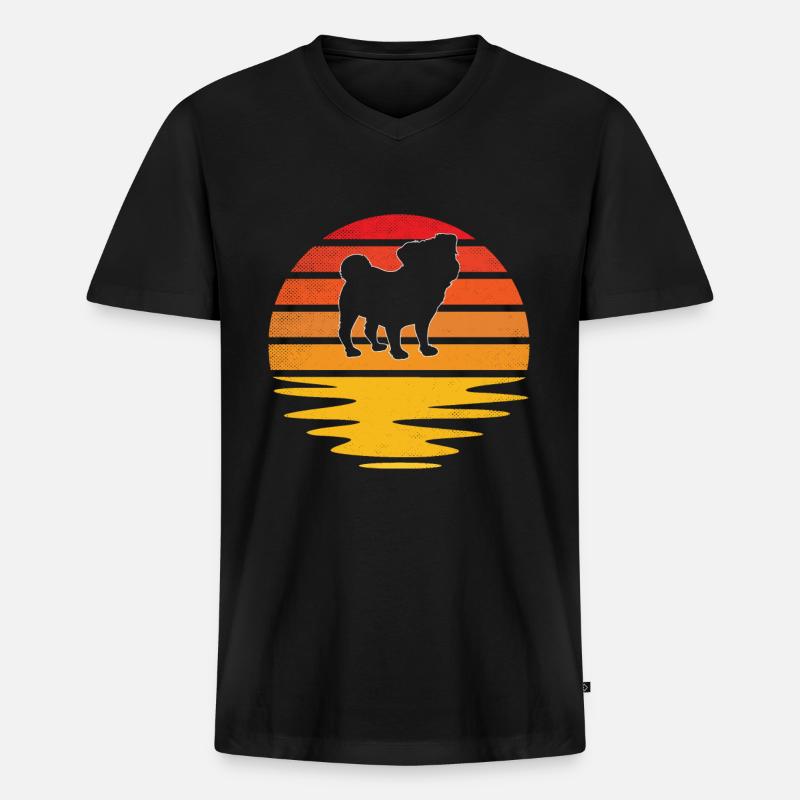Mops Retro - Männer Premium Bio T-Shirt mit V-Ausschnitt - Schwarz