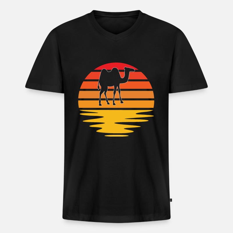 Kamel Retro - Männer Premium Bio T-Shirt mit V-Ausschnitt - Schwarz