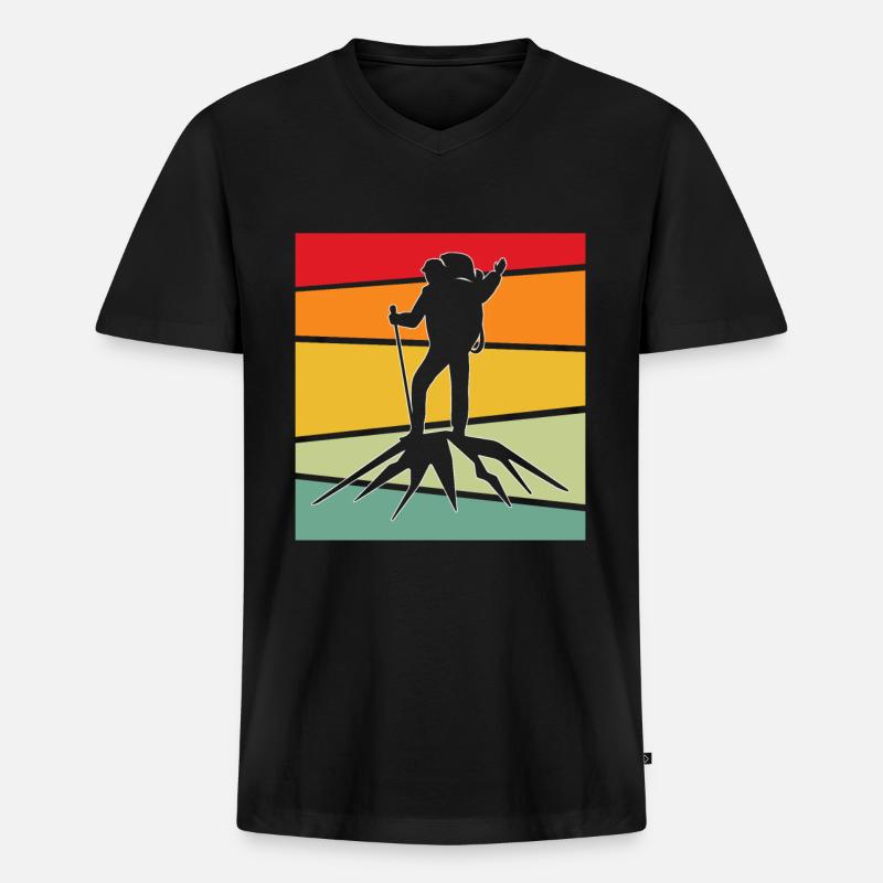 Bergsteigen Retro - Männer Premium Bio T-Shirt mit V-Ausschnitt - Schwarz