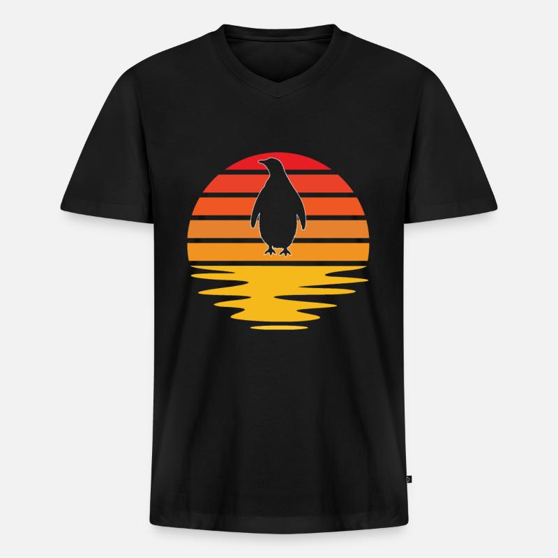 Pinguin Retro - Männer Premium Bio T-Shirt mit V-Ausschnitt - Schwarz