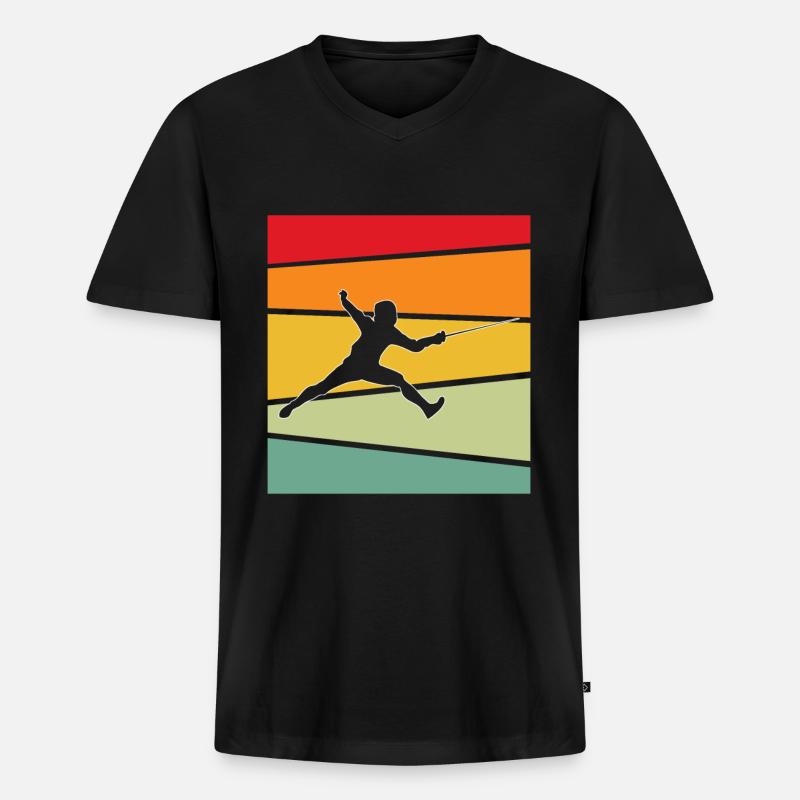 Fechten Retro - Männer Premium Bio T-Shirt mit V-Ausschnitt - Schwarz