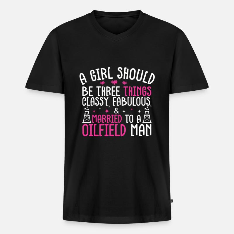 Ölfeld - Männer Premium Bio T-Shirt mit V-Ausschnitt - Schwarz