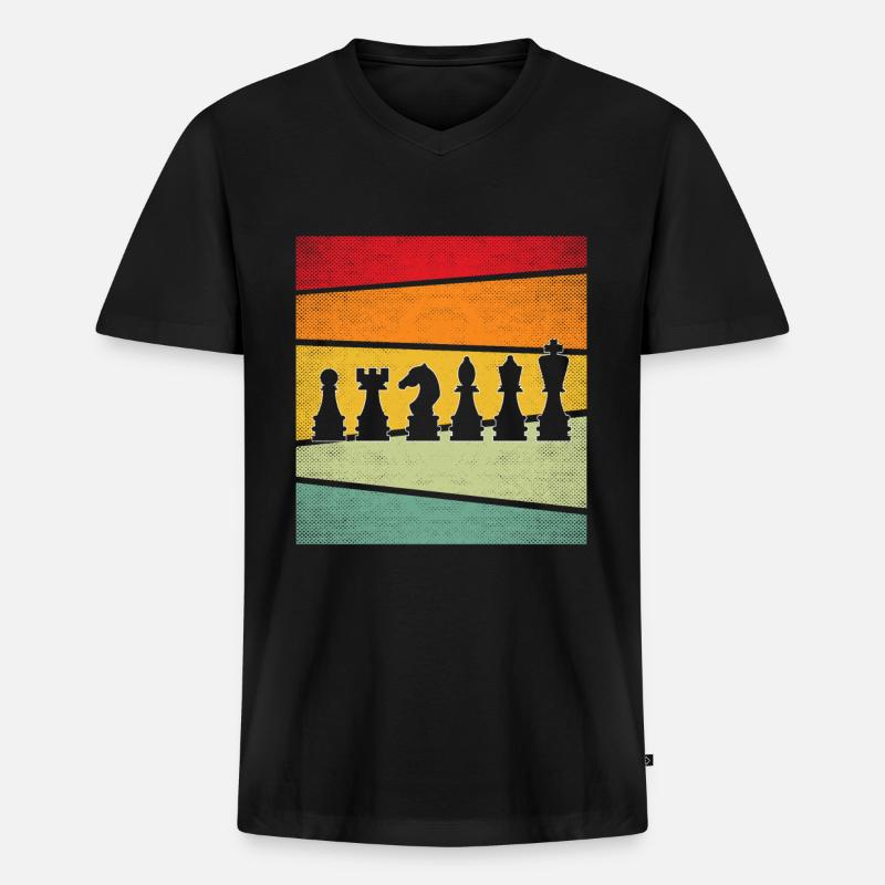 Schach retro - Männer Premium Bio T-Shirt mit V-Ausschnitt - Schwarz