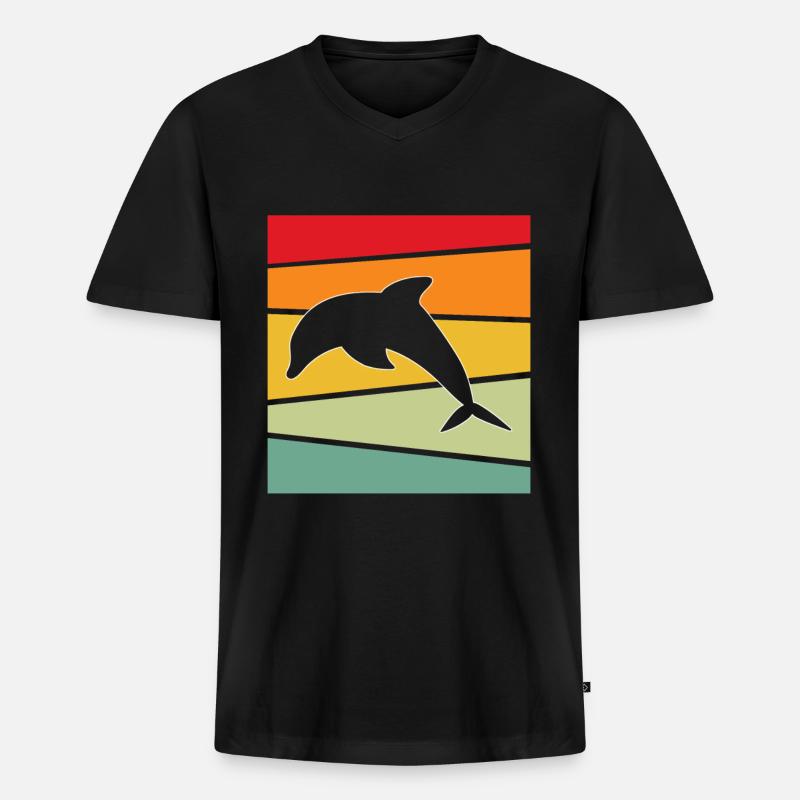 Delfin Retro - Männer Premium Bio T-Shirt mit V-Ausschnitt - Schwarz