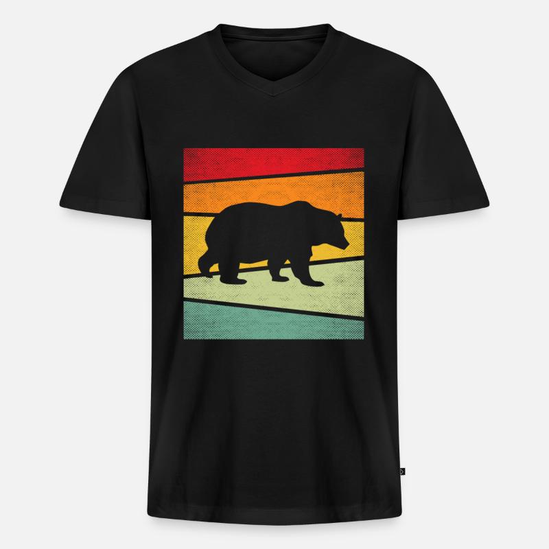Bär Retro - Männer Premium Bio T-Shirt mit V-Ausschnitt - Schwarz