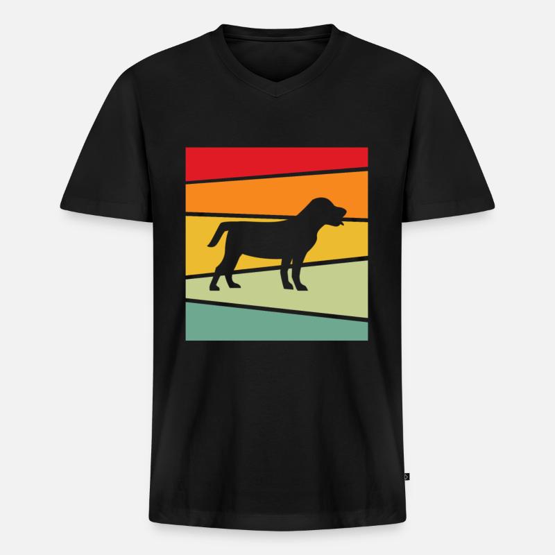 Hund Retro - Männer Premium Bio T-Shirt mit V-Ausschnitt - Schwarz