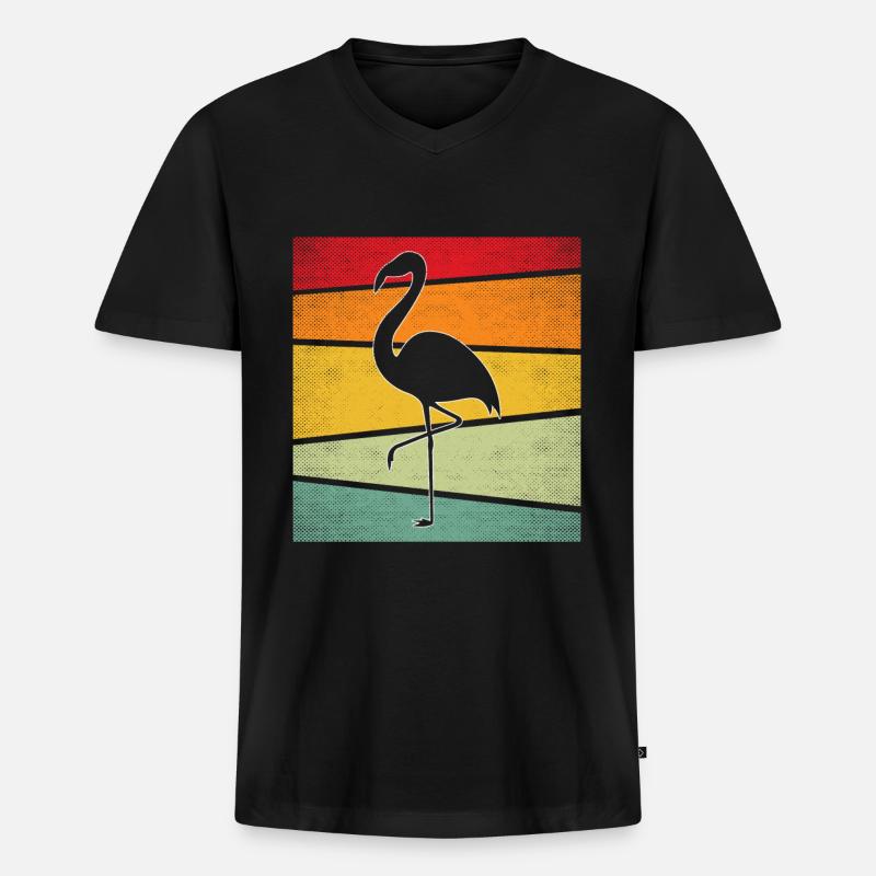 Flamingo Retro - Männer Premium Bio T-Shirt mit V-Ausschnitt - Schwarz