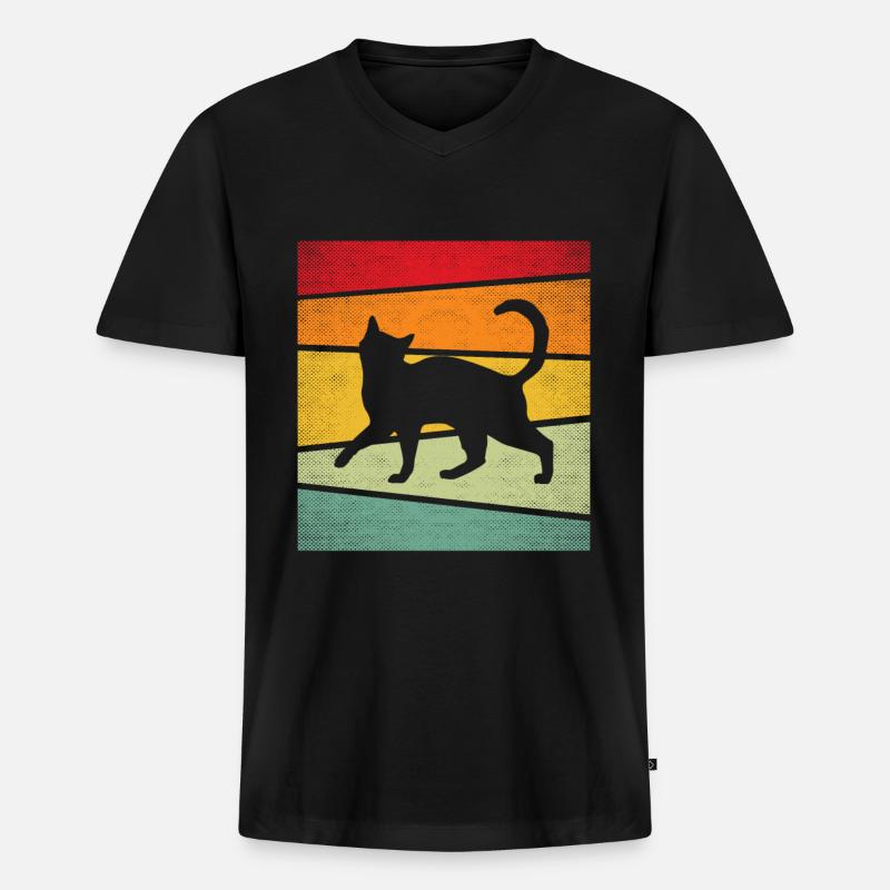 Katze Retro - Männer Premium Bio T-Shirt mit V-Ausschnitt - Schwarz